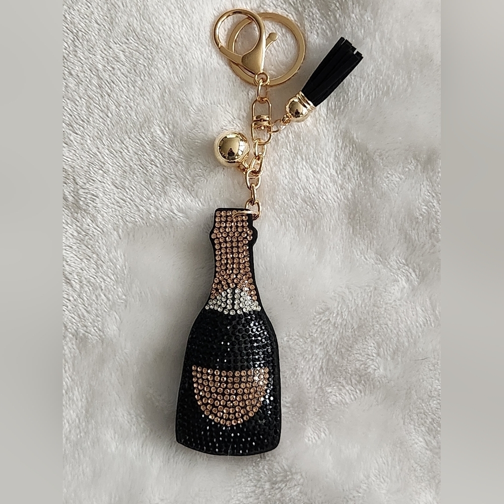 Elegant Champagne Bottle Keychain New Years Eve Bag Charm